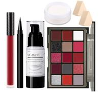 UCANBE Red Halloween Makeup Kit - Clown Vampire Joker Demon Makeup Set for SFX Costume Cosplay with Eyeshadow Palette, White Foundation, Red Liquid, Black Eyeliner, Setting Powder & Sponges