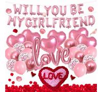 Ucatcher Will You Be My Girlfriend Balloons Pink Heart Balloons with 1375 Artificial Rose Petals Valentine'S Day Balloon Decorations for Confession Proposal Supplies,Anniversary (Pink)