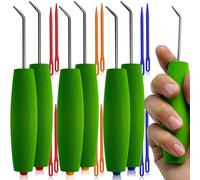 UCDRMA Knitting Loom Hook with Soft Grip, More Comfortable Loom Knitting Hook for Arthritic Hands, 6PCS Longer Loom Crochet Hooks (5.5in) Stainless Steel Yarn Loom Hooks with 12 Sewing Needles (L)