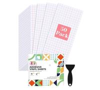 UCEC 50 Pack Vinyl Transfer Tape, Clear Transfer Paper for Cricut Joy 5.5 x 12 in, Medium Tack Red Grid Transfer Tape for Vinyl with 1 Scraper - Pre-cut Sheets for Stickers, Decals & Permanent Vinyl