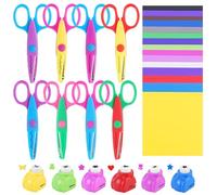 UCEC Kids Scissors, Childrens Scissors Set of 42, Contains 8 Zig Zag Cuts, 6 Paper Punches, 30 Colored Cardstock, Safety Shears for DIY Art, Scrapbook, Card Making