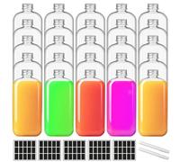 UCEHIPAW 25 Pcs Plastic Bottles with Caps Reusable Flat Water Bottle Clear Plastic Flask Bottle Mini Beverage Container for Milk, Juice, Drinks, Tea, Liquor and Alcohol (12 oz)