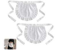 Ucfalfo 2 Pcs White Waist Apron, Half Apron Maid Cosplay Costume for Women and Girls, Retro Kitchen Cleaning Ruffles Half Aprons for Chef Party Cooking Baking Restaurant Coffee Shop