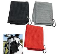 Ucfalfo 3PCS Golf Towels with buckle for Hanging on Golf Club Bag, 40 X 40CM Ultra Absorbent Cleaning Towel, Waffle Pattern Design Easy Club Pick-Up for Bag, Cart, Club or Belt, Black, Grey, Red