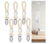 Ucfalfo 6Pcs Towel Clips, Metal Hanging Tea Towel Hooks with Woven Cotton, Durable and Sturdy Cloth Hook Clip Hangers for Home Kitchen Bathroom Cupboards, and Cloth Hanger Loops