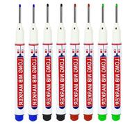 Ucfalfo 8Pcs Long Head Deep Hole Marker Carpenters Pens, Extra Long Reach Pen Fine Tip Permanent Marker Pens, Tracer Pen for Permanent Marking of Hard to Reach Areas(Black/Blue/Red/Green)