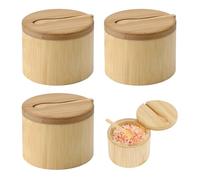 UCFBWO Bamboo Salt Pig & Salt Pot Set, Magnetic Salt Cellar | 3-Pack bamboo salt container with spoons. The perfect salt holder and wooden box with lid for your kitchen.