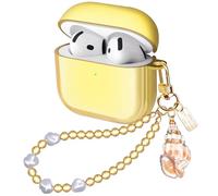 Ucharmbead Compatible with AirPods 4 Case Girly Protective Glitter Gold Jewelry Cover for Air Pods 4th Generation with Luxury Bracelet Keychain for Women Girls (Conch)