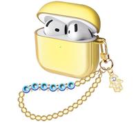 Ucharmbead Compatible with AirPods 4 Case Girly Protective Glitter Gold Jewelry Cover for Air Pods 4th Generation with Luxury Bracelet Keychain for Women Girls (Evil Eye)