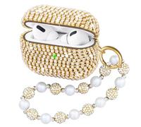 Ucharmbead Compatible with AirPods Pro 3 Case Protective Glitter Cute Case for AirPod Pro 3rd Gen with Luxury Shining Keychain Lanyard Strap for Women Girls (Golden)