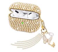 Ucharmbead Compatible with AirPods Pro 3 Case Protective Glitter Cute Case for AirPod Pro 3rd Gen with Luxury Shining Keychain Lanyard Strap for Women Girls (Golden Butterfly Charm)