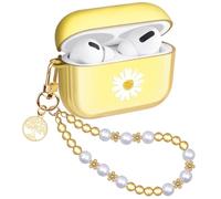 Ucharmbead Compatible with AirPods Pro 3rd Generation Cute Case Cover for Air Pods Pros 3 with Golden Jewelry Keychain Charm Lanyard Strap for Girls Women (Daisy)