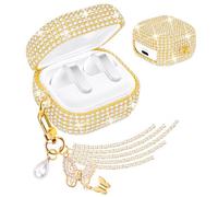 Ucharmbead Compatible with Samsung Galaxy Buds 4 Case & Galaxy Buds 4 Pro Case,Crystal Glitter Shining Cover,with Bling Lanyard Keychain Charm for Women (Golden Butterfly Charm)