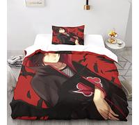 Uchiha Itachi Naruto 3 Pieces 3D Quilt Luxury Bedding Set,Bedroom Quality Duvet Set 3D Anime Duvet Cover,Soft Microfiber Quilt with Zipper Single（135x200cm）