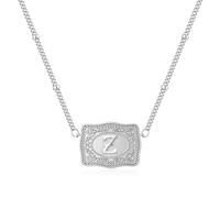 Ucilon Silver Belt Buckle Necklace with Initial 14K Gold Plated Capital Letter A-Z Embossed Pendant Necklace Western Tag Jewelry for Women, Mini, Brass, No Gemstone