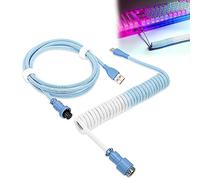 UCINNOVATE Pro Custom Coiled USB C Cable for Gaming Keyboard, Double-Sleeved Mechanical Keyboard Cable With Detachable Metal Aviator, 1.8M USB-C to USB-A (Blue & White)