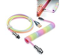 UCINNOVATE Pro Custom Coiled USB C Cable for Gaming Keyboard, Double-Sleeved Mechanical Keyboard Cable with Detachable Metal Aviator, 1.8M USB-C to USB-A (Rainbow)