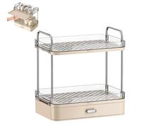 UCK-KIT 2-Tier Coffee Station Organizer with Slide Out Drawer, Multi-Functional Countertop Mug Holder Display Stand Rack, Coffee Station Accessory Storage Shelf,Beige