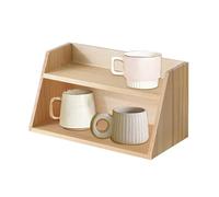 UCK-KIT 2-Tier Wooden Mug Holder Countertop, Kitchen Counter Shelf for Tea Coffee Bar Accessories, Cup Display, Condiment Storage Rack,Natural
