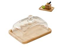 UCK-KIT Cake Stand with Lid, Rustic Acacia Wooden Cake Plate, Food serving Platter for Cakes, Pastries, Cheese Boards, Clear Galss Cover,bamboo wood
