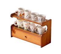 UCK-KIT Coffee Mug Organizer Countertop, Bamboo Wood Mug Cup Holder Stand, K Cup Coffee Pod Drawer, Multifunctional Shelf Organizer for Accessories Station Kitchen,Brown,2 tier 50cm