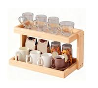 UCK-KIT Coffee Station Organizer, Wooden Mug Holder Countertop, Kitchen Counter Shelf for Tea Coffee Bar Accessories, Matcha Stand, Cup Display, Condiment Storage Rack,walnut,2*Tier