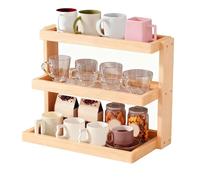 UCK-KIT Coffee Station Organizer, Wooden Mug Holder Countertop, Kitchen Counter Shelf for Tea Coffee Bar Accessories, Matcha Stand, Cup Display, Condiment Storage Rack,walnut,3*Tier