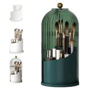 UCK-KIT Makeup Brush Organizer Toothbrush Holder with Transparent Door Lid, 360 Rotating Dustproof Toothbrush Holder, Concealed Toothbrush Holde for Vanity Bathroom,Green
