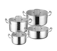 UCK-KIT Stainless Steel Stock Pot with Visible Lid for Pasta, Soup, Spaghetti, Nonstick Thick Bottom Stockpot, Induction Pasta Pot Compatible with All Cooktops, Dishwasher Safe,4SETS