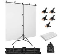 UCK-KIT T-Shape Backdrop Stand with Green Screen, 5x6.5 Ft/1.5x2m Adjustable Stand And Collapsible Greenscreen, Portable Photographic Studio Photo Background,White
