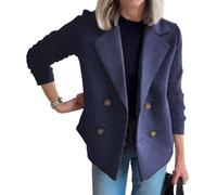 UCK-KIT Women's Lapel Button Knitted Patchwork Sleeve Casual Coat Cropped, Double Breasted Blazer Sweater, Cropped Double Breasted Coat,Navy Blue,S