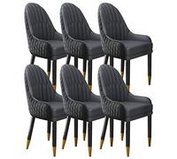 UCKYSU AMENAS Kitchen Dining Chair Set Of 6 Micro Fiber Leather Kitchen Living Room Lounge Counter Chairs Bedroom Room Balcony Sofa Chair Solid Wood Legs Living Room chairs(Black+cement gray)
