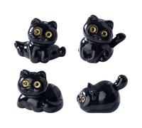 Uclac 5Pcs Black Cat Ornament Mini Figurines Miniature Resin Cute Kitten Micro Landscape Crafts Small Ornaments Desktop Decoration