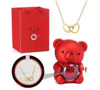 Uclac Immortal Floral Teddy Bear Jewelry Box with Double Heart Necklace For Women Valentine’s Day Gift