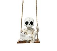 Uclac Swing Skeleton Holding Ghost Cat Statue, Halloween Cute Skull Figurine, Funny Tree Hanging Ornaments For Patio Lawn Yard Garden Outdoor Decor