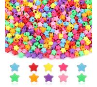 UCLEVER 1000pcs Pony Plastic Star Beads for Bracelet Making, Multi-Colored Beads for Hair Braiding, DIY Crafts, Kandi Jewelry, Key Chains and Ornaments Decorations (Mix-Color Star)
