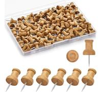 UCLEVER 120pcs Wood Push Pins Thumb Tacks for Decorative, Cute Cork Board Thumbtacks for Wall and Bulletin Board, Map Pins (Brown)