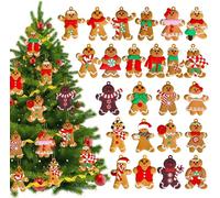 UCLEVER 24pcs Gingerbread Man Ornaments for Christmas Tree, Assorted Gingerbread Figurines Wooden Ornaments, Christmas Tree Hanging Decorations, 3 Inch Tall (24, candy gingerbread)