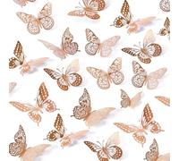 UCLEVER 48pcs 3D Butterfly Wall Stickers Gold Removable 4 Style 3 Sizes for Bedrooms Festival Party Decorations (Rose Golden)