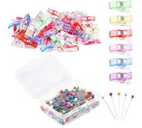 UCLEVER 50 Pcs Sewing Clips for Fabric Quilting Clips, 100 Pcs Sewing Straight Pins for Dressmaking Crafting Hanging Objects