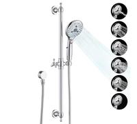 UCLIMAA Handheld Shower with Slide Bar Combo, 6 Settings, Handheld Shower with ON/OFF Pause Switch, Adjustable Height 27.5" Long Slide Bar, Round Wall Supply Arc and 2m Shower Hose, Chrome