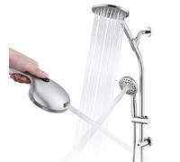UCLIMAA High Pressure Shower Head with Hand Shower, 26" Adjustable Height, Drill-free Slide Bar, 3 Way Diverter for Easy Reach, Dual Shower Head Combo Set with 1.5m Hose - Chrome