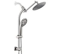 UCLIMAA Rainfall Round Shower Head with High Pressure Hand Spray Combination, Drill-free Slide Bar with Adjustable Shower Extension Arm, 3-Way Diverter for Easy Reach, 1.5m Hose,