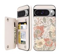 uCOLOR Compatible with Google Pixel 10/10 Pro Wallet Case with Card Holder Slot Folio Flip PU Leather Cover for Women Girls (Pink Vintage Flowers, for Google Pixel 10/10 Pro)