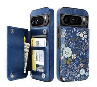uCOLOR Compatible with Google Pixel 10/10 Pro Wallet Case with Card Holder Slot Folio Flip PU Leather Cover for Women Girls (Blue Daisy, for Google Pixel 10/10 Pro)