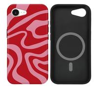 uCOLOR Compatible with iPhone 16 E Case [8 ft Drop Tested] Compatible with MagSafe - Protective Luxury Designer Mag Series Case 6.1" (Red Curved Line, iPhone 16e)