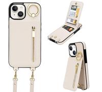 uCOLOR for iPhone 13/14/15 Wallet Case with Card Holders for Women, Crossbody Zipper Protective Leather Case with Strap Wrist Ring RFID Protective 6.1" (Apricot, iPhone 13/14/15 6.1")