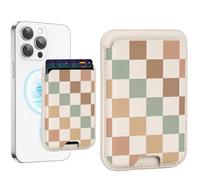 uCOLOR Upgraded Magnetic Cell Phone Wallet Card Holder-Compatible with MagSafe for iPhone 16/15/14/13/12 Series, Leather Magnetic for Back of Phone (Pastel Check Vibes)