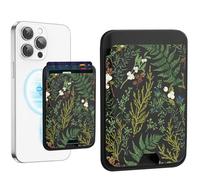 uCOLOR Upgraded Magnetic Cell Phone Wallet Card Holder-Compatible with MagSafe for iPhone 16/15/14/13/12 Series, Leather Magnetic Phone Wallet for Back of Phone, Ferns, Floral