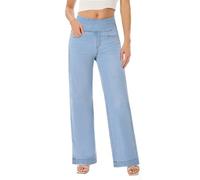UCOOLYN Pull On Wide Leg Jeans for Women, High Waisted Tummy Control Stretchy Baggy Trendy Straight Denim Pants with Pockets for Work Light Blue
